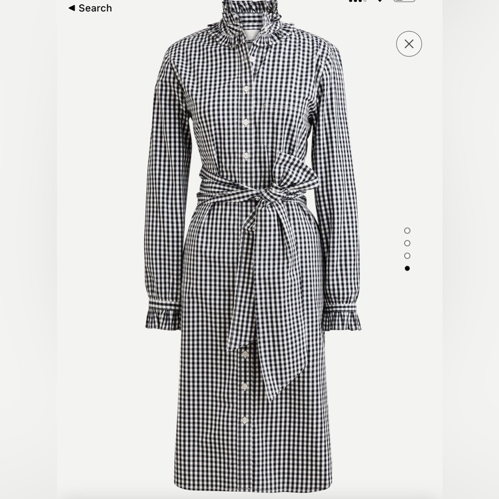 Black and White Gingham Button-Front Shirt Dress with Waist Tie
